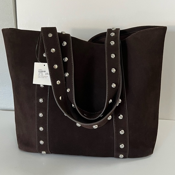 Evereve Handbags - Evereve Sloane Studded Suede Leather Tote Bag NWT